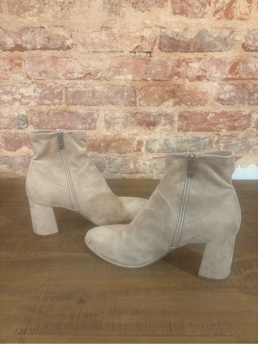 Marc Fisher Taupe Suede Block Heel Ankle Boots
